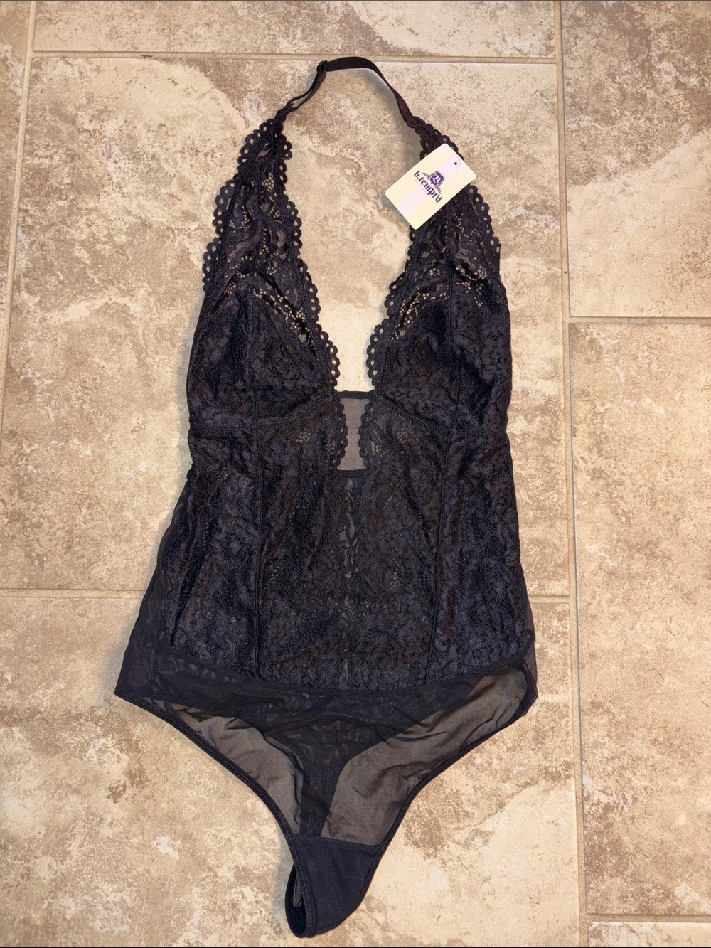 Lace Halter Bodysuit Top - Black - Never Worn New with Tags